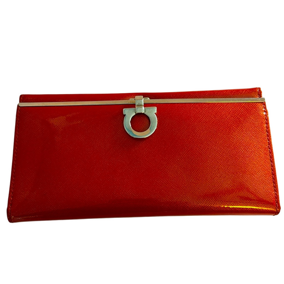 Salvatore Ferragamo Handbags - Salvatore Ferragamo Gancini Red Patent Leather Long Wallet